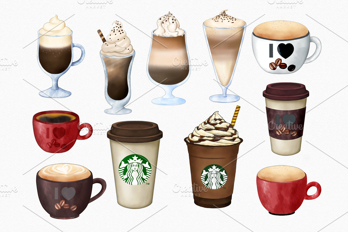 Watercolor Coffee Clipart Set, an Illustration by MiracleArtAndDesign (Photo 3 of 4)