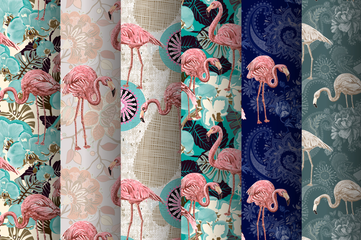 Pattern with flamingos, a Pattern Graphic by Sunny_Lion