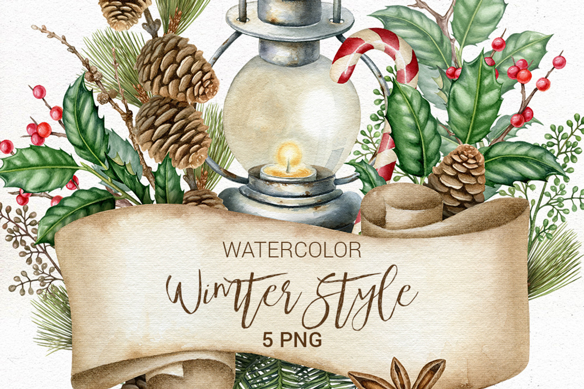 Watercolor Christmas clipart., an Illustration by Mary (Photo 1 of 2)