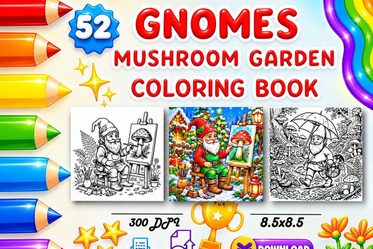 Gnomes Mushroom Garden Coloring, a Seasonal Illustration by Design Zone (Photo 1 of 5)