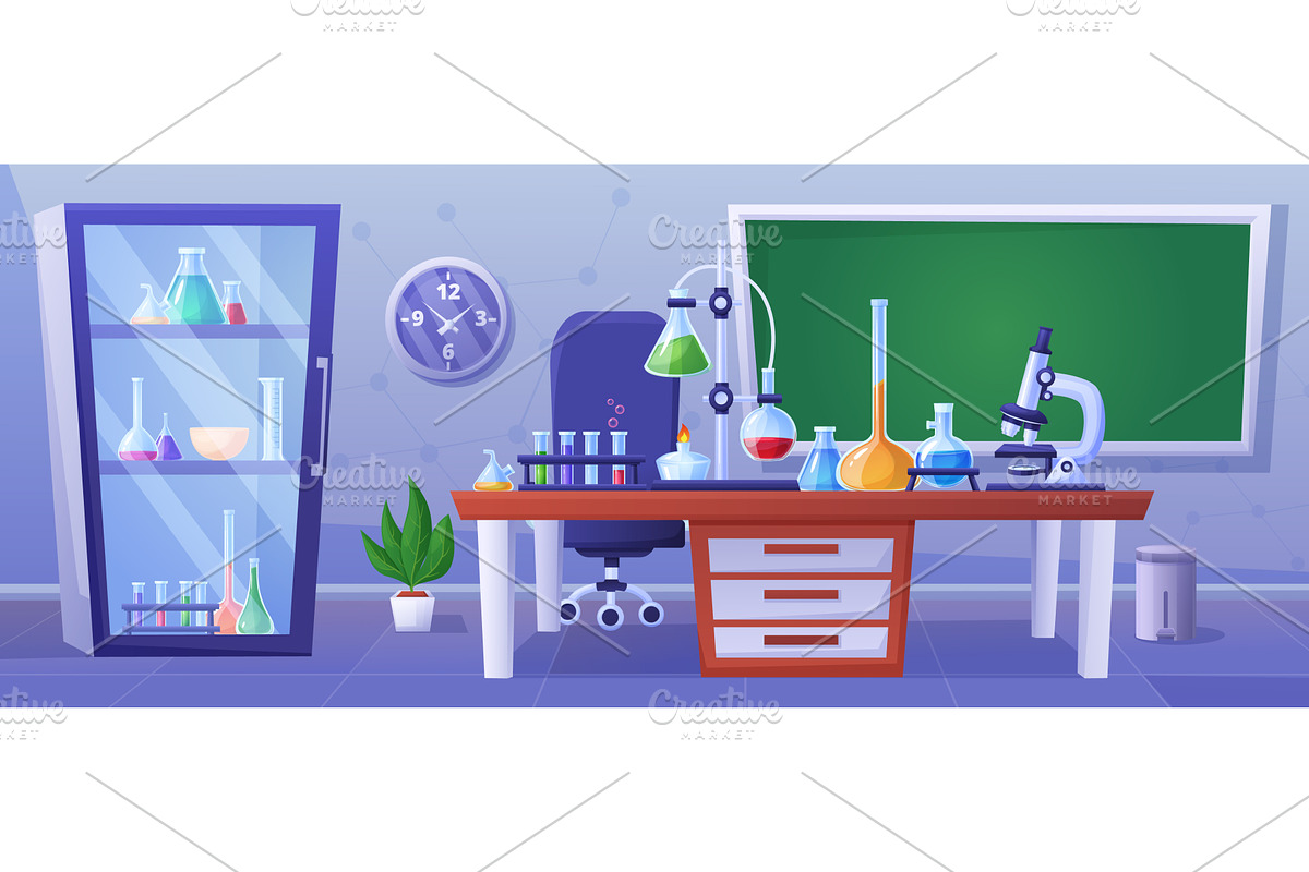 Chemical laboratory interior, an Illustration by LadadikArt