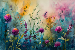 Watercolor Wildflowers Garden