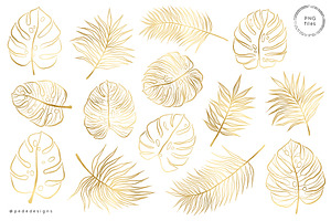 Gold Tropical Leaves & Flowers