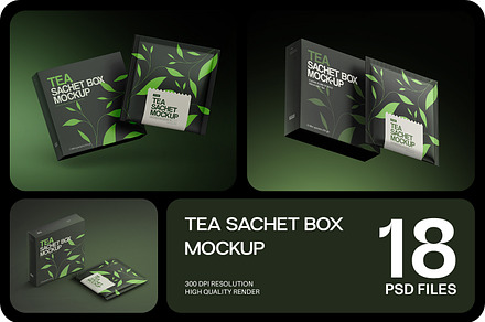 Tea Sachets with Box Mockup, a Packaging Mockup by Ram Studio