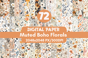 Muted Boho Florals Digital Paper, a Background Graphic by LA Design