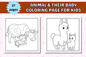 Animal & Their Baby Coloring Page