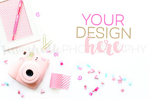 Pink Camera + Confetti Styled Photo, a Product Mockup by Jessica Weible Studios