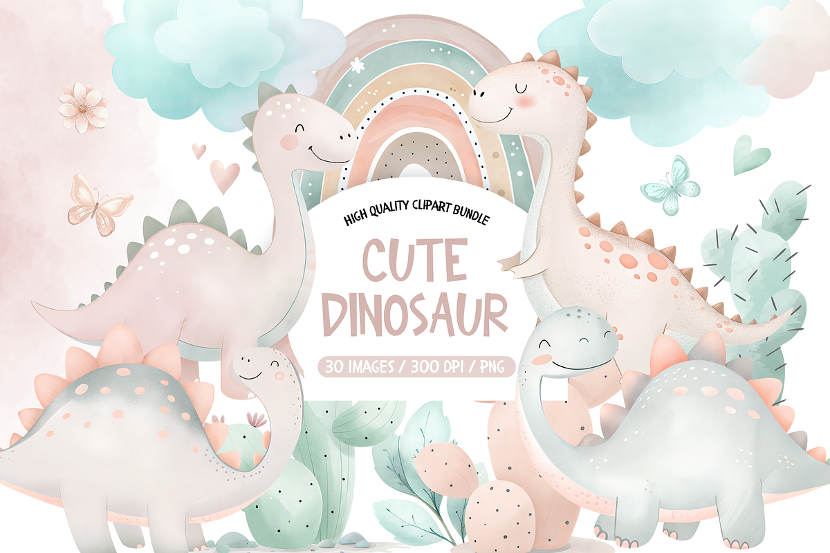 Dino Girl Party Clipart, an Illustration by TatiMockup (Photo 1 of 4)