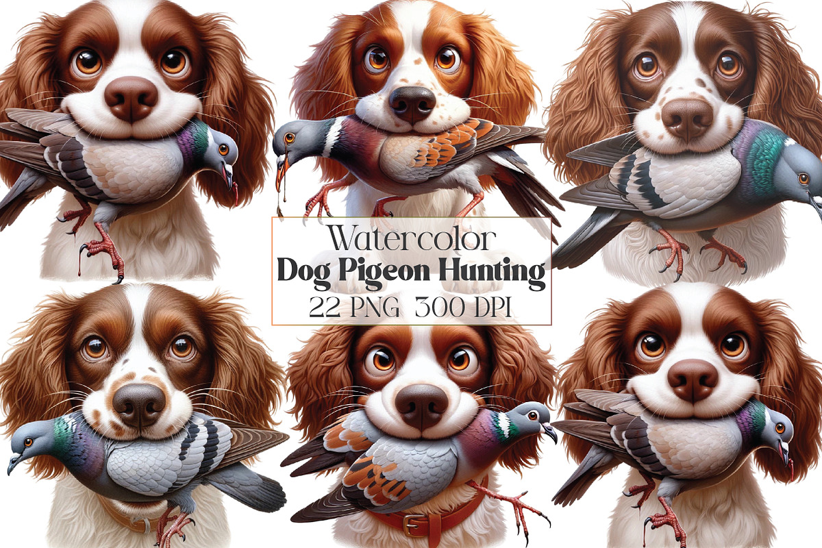 Watercolor Dog Pigeon Hunting PNG, an Illustration by CraftArtStudio (Photo 1 of 6)