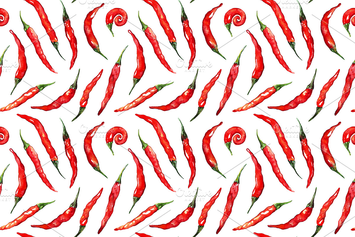Watercolor red chili pepper pattern, a Pattern Graphic by Art By Silmairel (Photo 2 of 2)