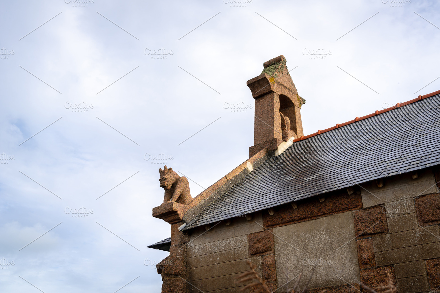 Gargoyle of Chapelle du Diable - Devil Chapel - overlooking Tre, an Architecture Photo by GoodGoods