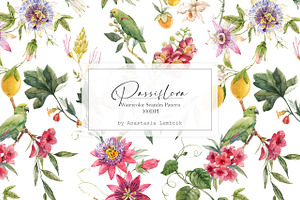 Passiflora Watercolor Pattern