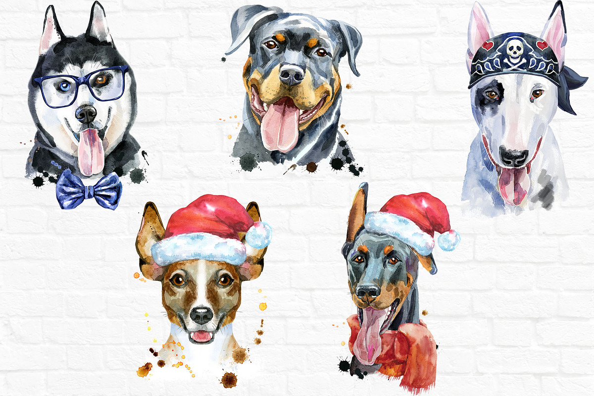 10 watercolor dog portraits Set 14, an Animal Illustration by Watercolor fantasy (Photo 4 of 5)