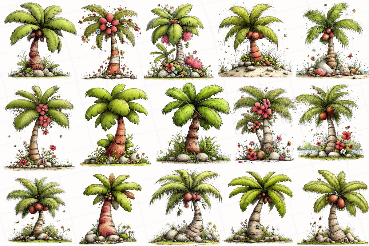 Whimsical Summer Palm Tree Clipart, an Illustration by OK Design (Photo 3 of 6)