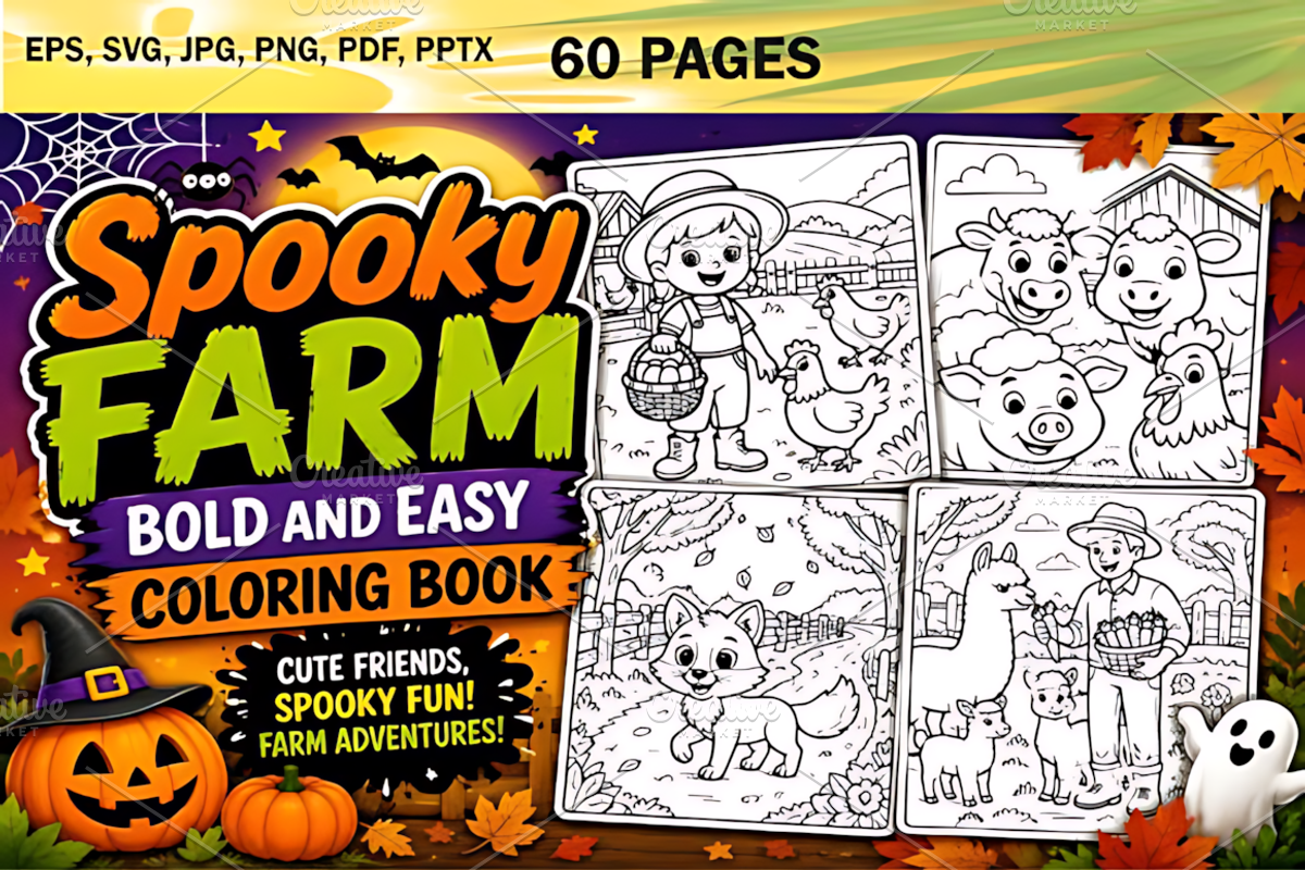 Spooky Farm Bold & Easy Coloring, a Seasonal Illustration by Design Station (Photo 2 of 3)