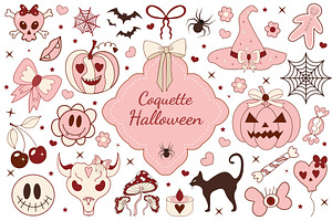Pink girly coquette halloween set, an Illustration by Lucia Fox