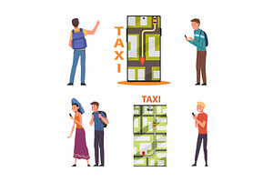 People Characters Hiring Taxi Via, a Person Illustration by TopVectors