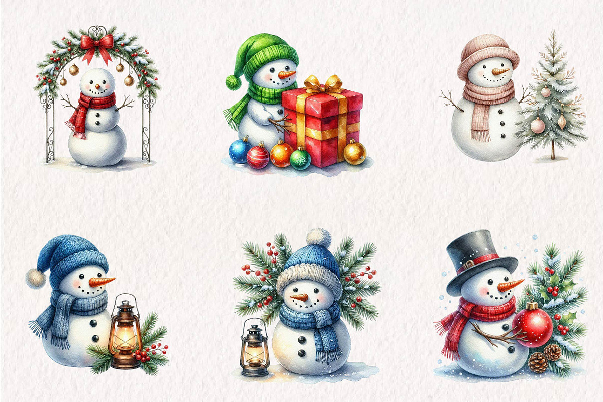 Watercolor Snowman Collection, a Seasonal Illustration by CreationArt (Photo 3 of 7)