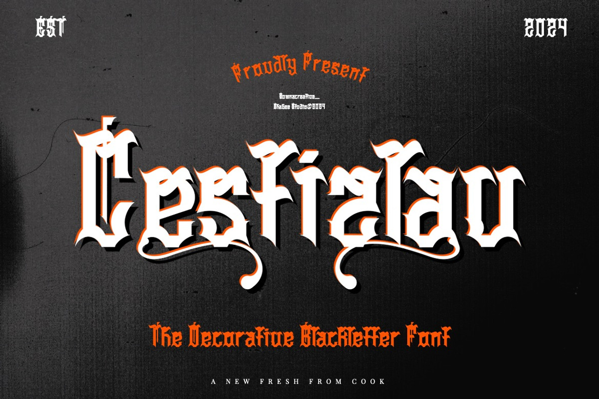 Cestizlav - Decorative Blackletter, a Blackletter Font by Dhabee (Photo 1 of 18)