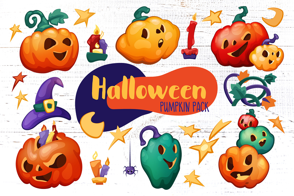 Cute Halloween Pumpkins Clipart, a Seasonal Illustration by RabbitAndPencil (Photo 1 of 5)