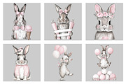 Whimsical Easter Bunny Clipart PNG, an Illustration by Black Bird Studio (Thumbnail 5 of 5)