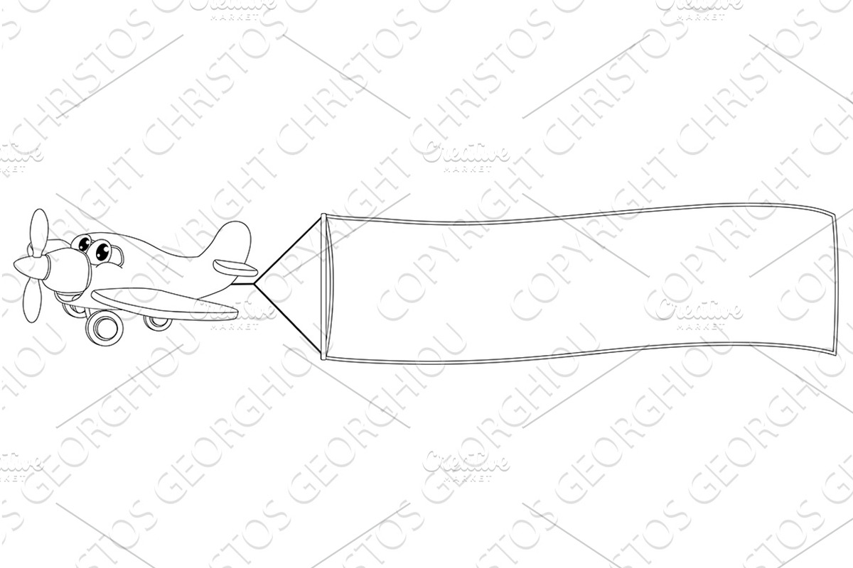 Banner Pulling Aeroplane Cartoon, a Transportation Illustration by Christos Georghiou