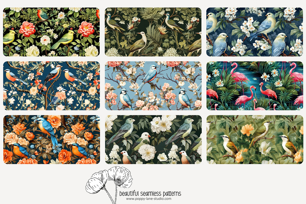 80 vintage birds seamless pattern, a Pattern Graphic by Poppy Lane Studio (Photo 4 of 11)