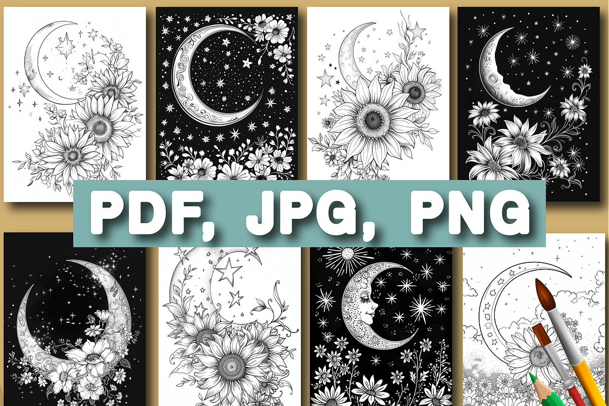 Moon and Flower Coloring Book, an Animal Illustration by Printable Design Store (Photo 3 of 7)