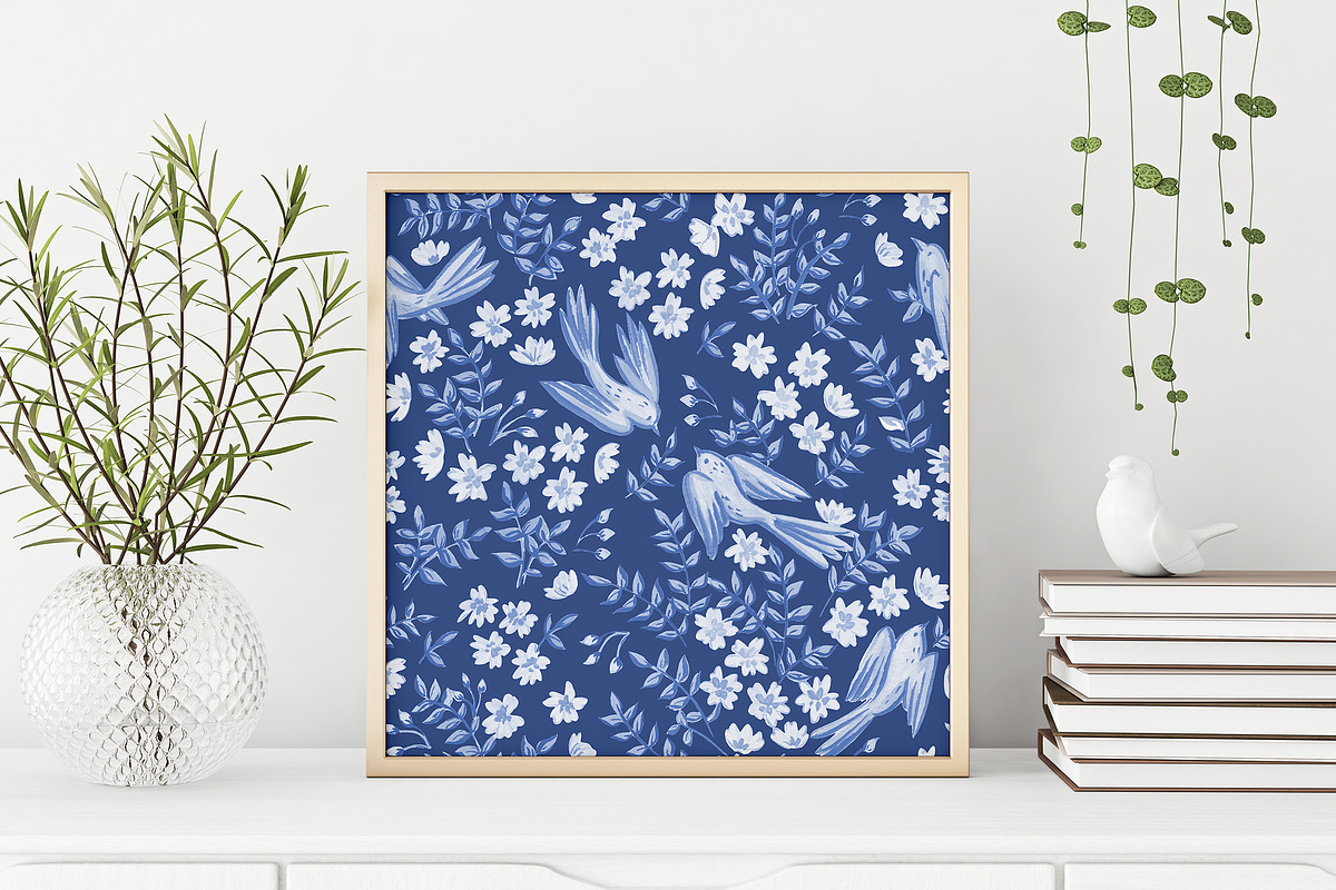 Hampton Blue Birdy Pattern, seamless, a Pattern Graphic by swiejko (Photo 5 of 9)