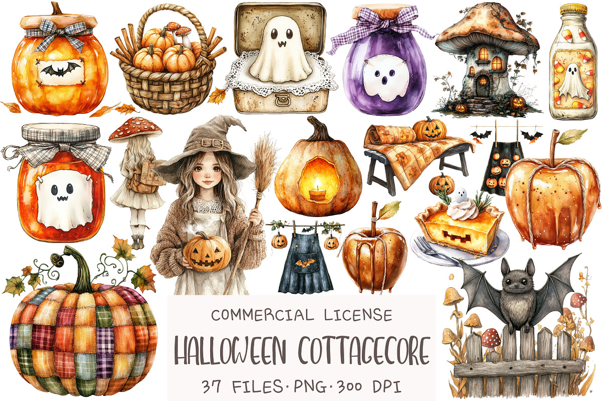 Halloween Cottagecore Clipart, an Illustration by OK Design (Photo 1 of 5)