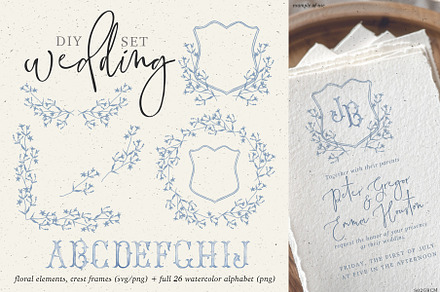 Floral wedding clip art and letters