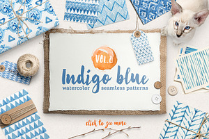 Indigo watercolour patterns pack