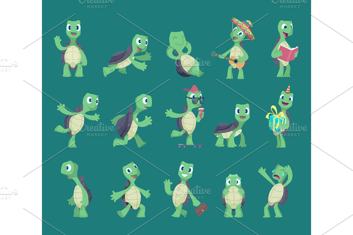 Turtles cartoon. Comic reptile funny, a Background Graphic by Onyx