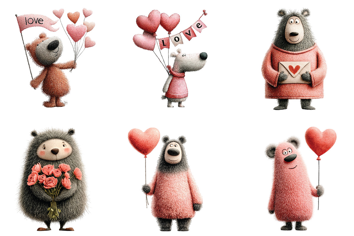 Whimsical Teddy Bear Love Clipart, an Illustration by CraftArtStudio (Photo 2 of 6)