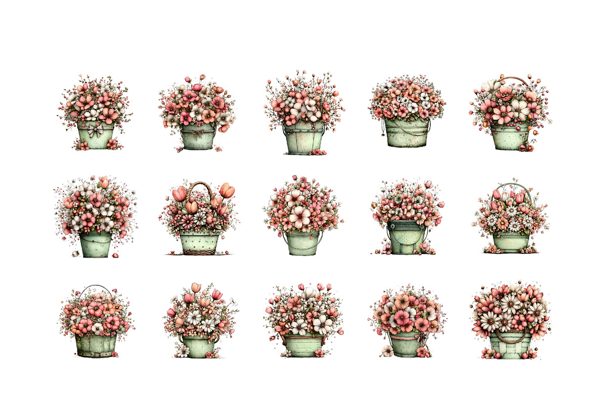 Whimsical Spring Flowes Busket Clipa, an Illustration by GatewayDesign (Photo 2 of 6)