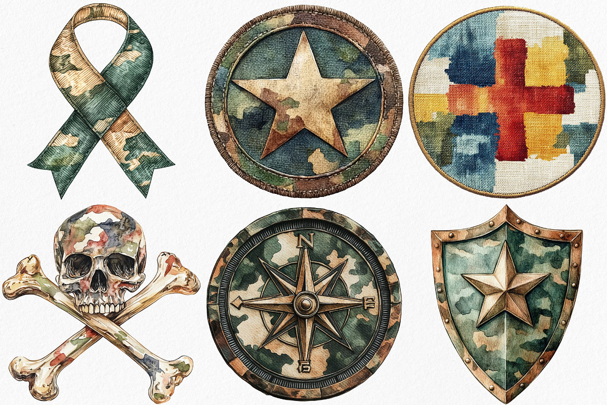 Watercolor Camo Patches Clipart, an Illustration by Canvas Craft (Photo 3 of 7)