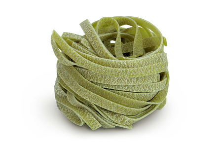 Raw tagliatelle green pasta with, a Food & Drink Photo by NataPhoto