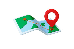 Map 3d with travel route. Render, a Transportation Illustration by Valerie Bodnar