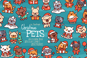 Cute Kawaii Christmas Pet Cat Dog, a Seasonal Illustration by Palau