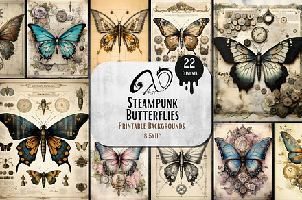 Steampunk Butterfly Background Paper, an Illustration by NiiiNArt