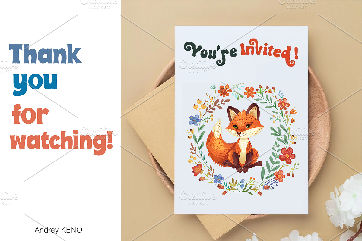 Fox with flowers. TShirt Sticker., an Animal Illustration by KENO Mascots (Photo 11 of 11)