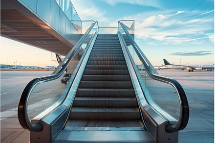 Empty escalator leading to glass, a Transportation Photo by Ylivdesign