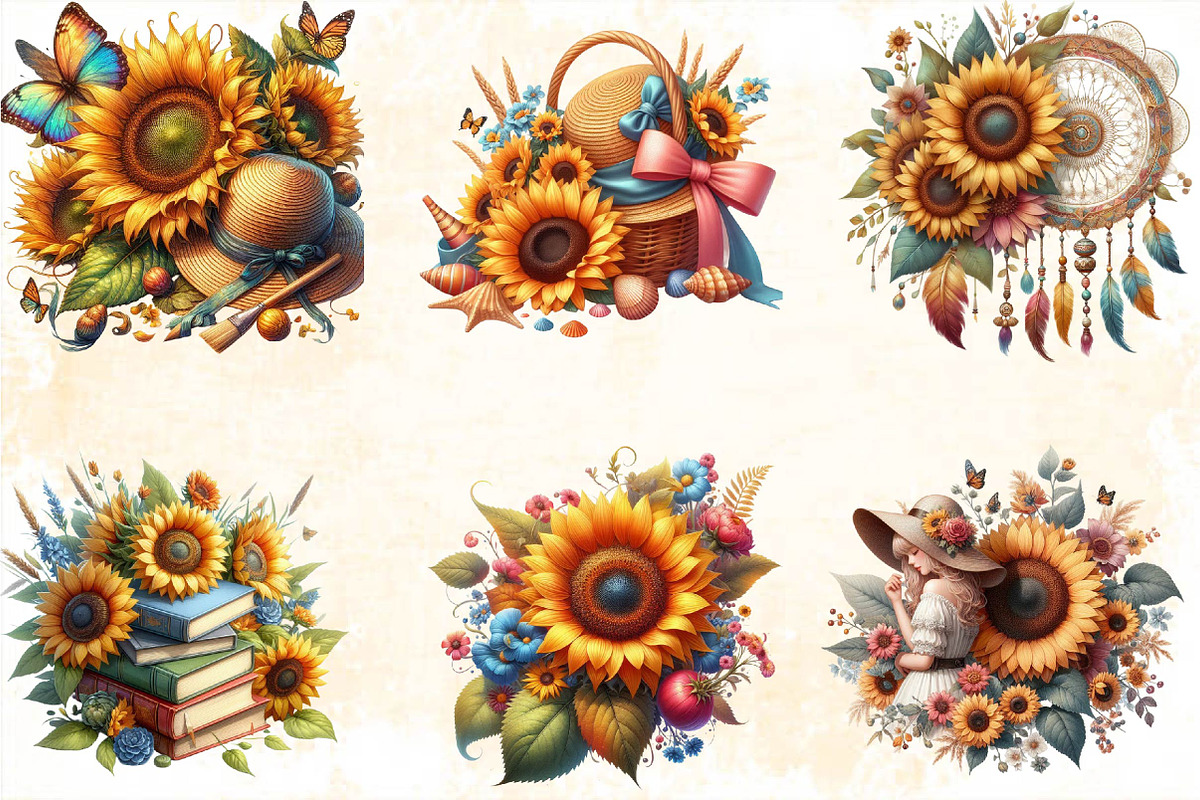 Watercolor Summer Sunflower Clipart, an Illustration by SVGArt (Photo 4 of 8)