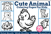 Cute Animal Coloring Pages For Kids, an Animal Illustration by maggiesar (Thumbnail 1 of 4)