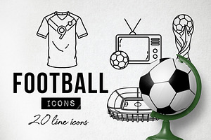 20 Football Soccer Icons World Cup, an Outline Icon by Hatch Design Workshop