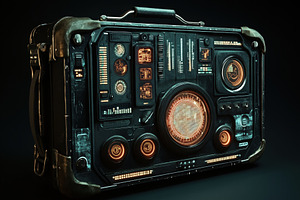 A futuristic, high-tech briefcase with glowing orange and blue elements, featur, an Industrial Photo by Textures & Backgrounds