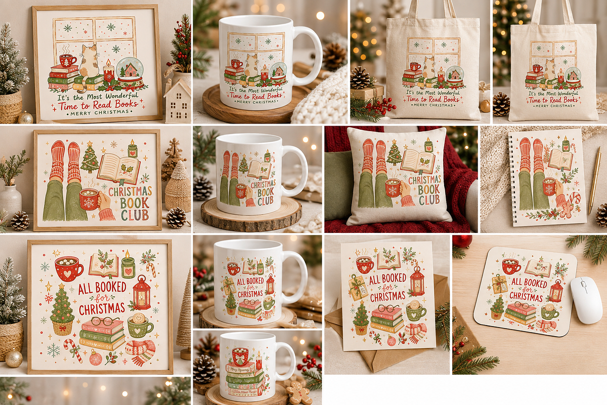 Retro Bookish Christmas Png Bundle, an Object Graphic by Daisy Design (Photo 7 of 11)