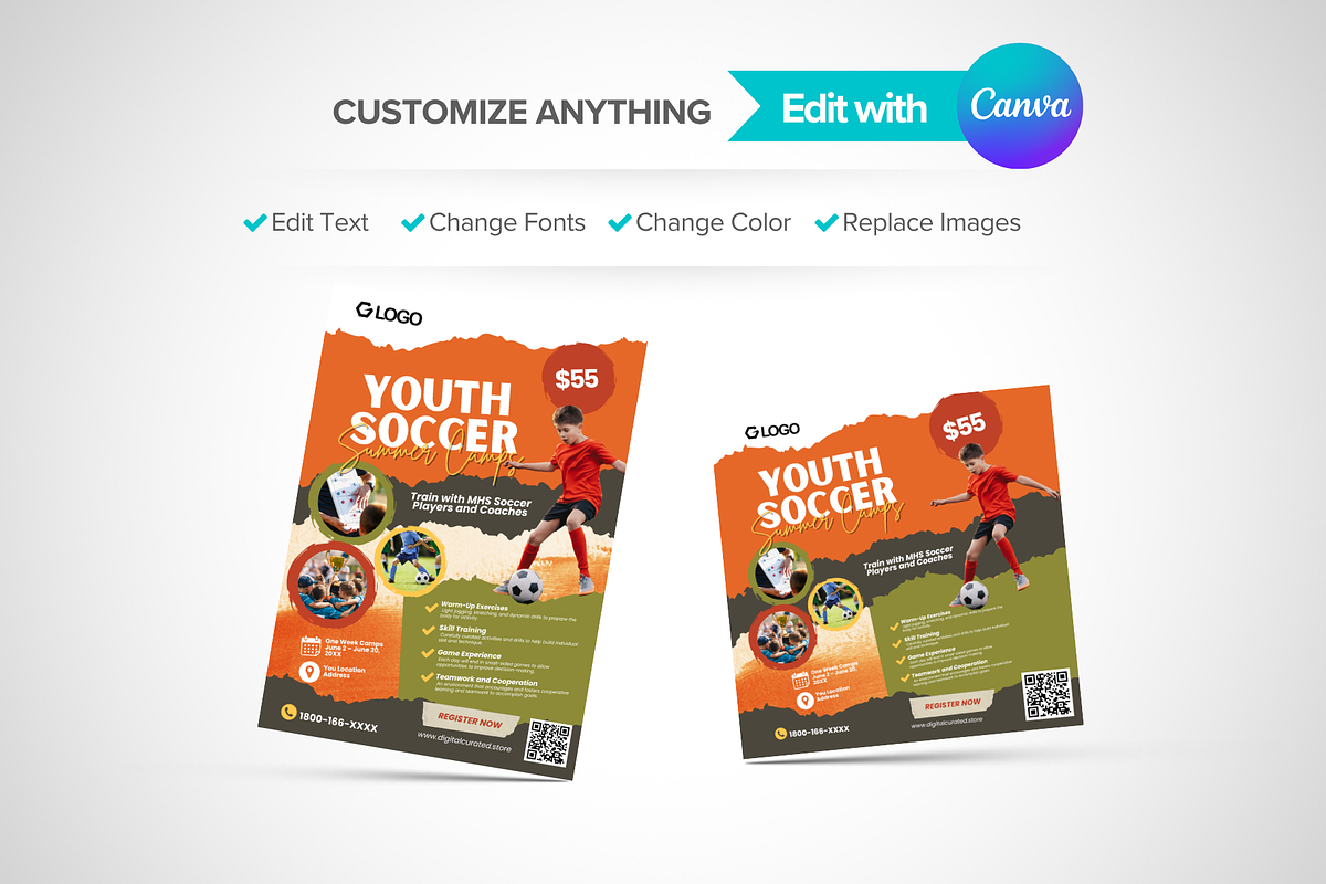 Canva Soccer Summer Camp Flyer, a Flyer Template by antyalias store (Photo 2 of 5)