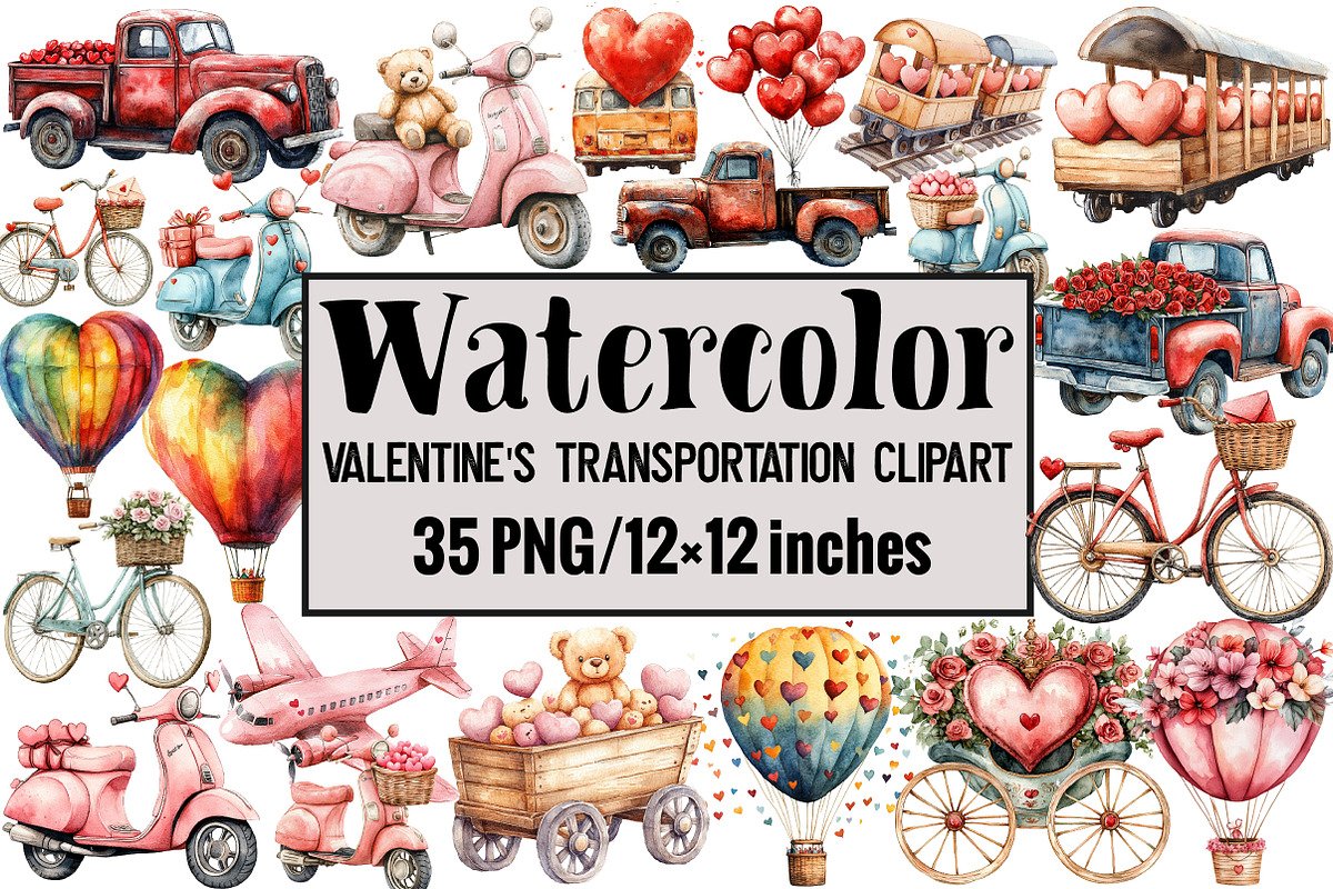 Valentine's Transportation Clipart, an Illustration by Design Market (Photo 1 of 3)