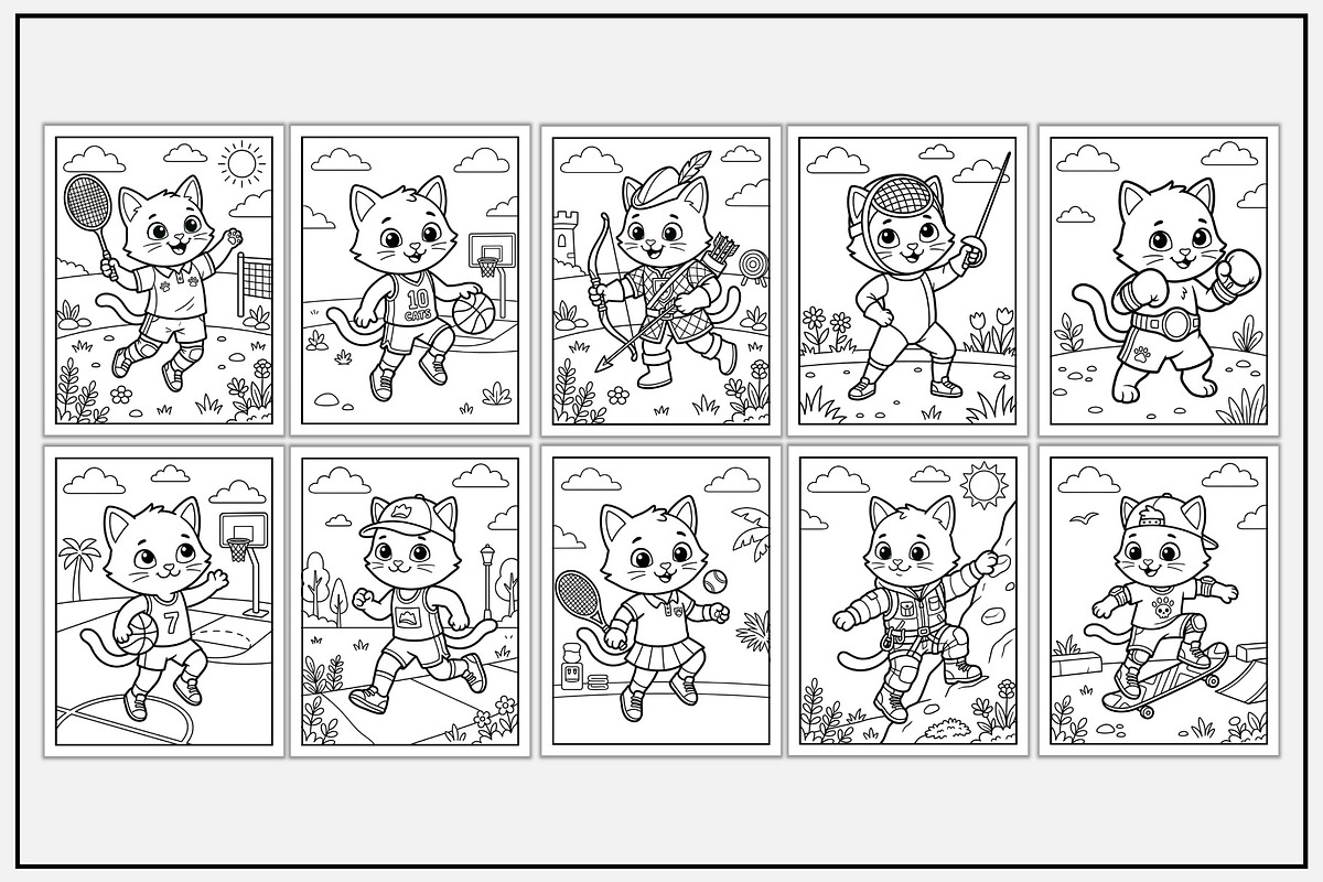 Cat Playing Sports Coloring Pages, an Animal Illustration by Lamia Emad (Photo 3 of 5)
